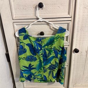Tropical Green and Blue Sleeveless Blouse